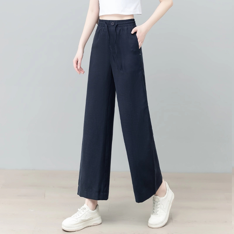 藏青色阔腿裤女夏天薄款坠感宽松洋气妈妈垂感休闲直筒高腰九分裤