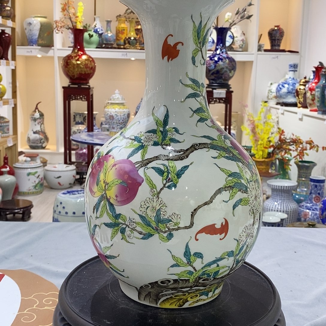 陶摆件35cm九桃五福赏瓶