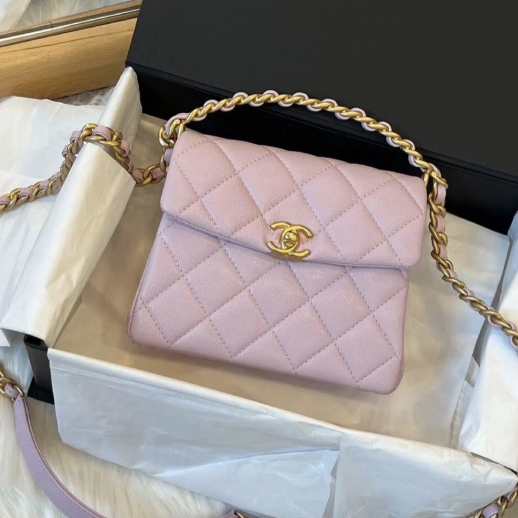 未使用 Chanel/香奈儿 7姐专场/24S淡紫色荔枝手柄链条包