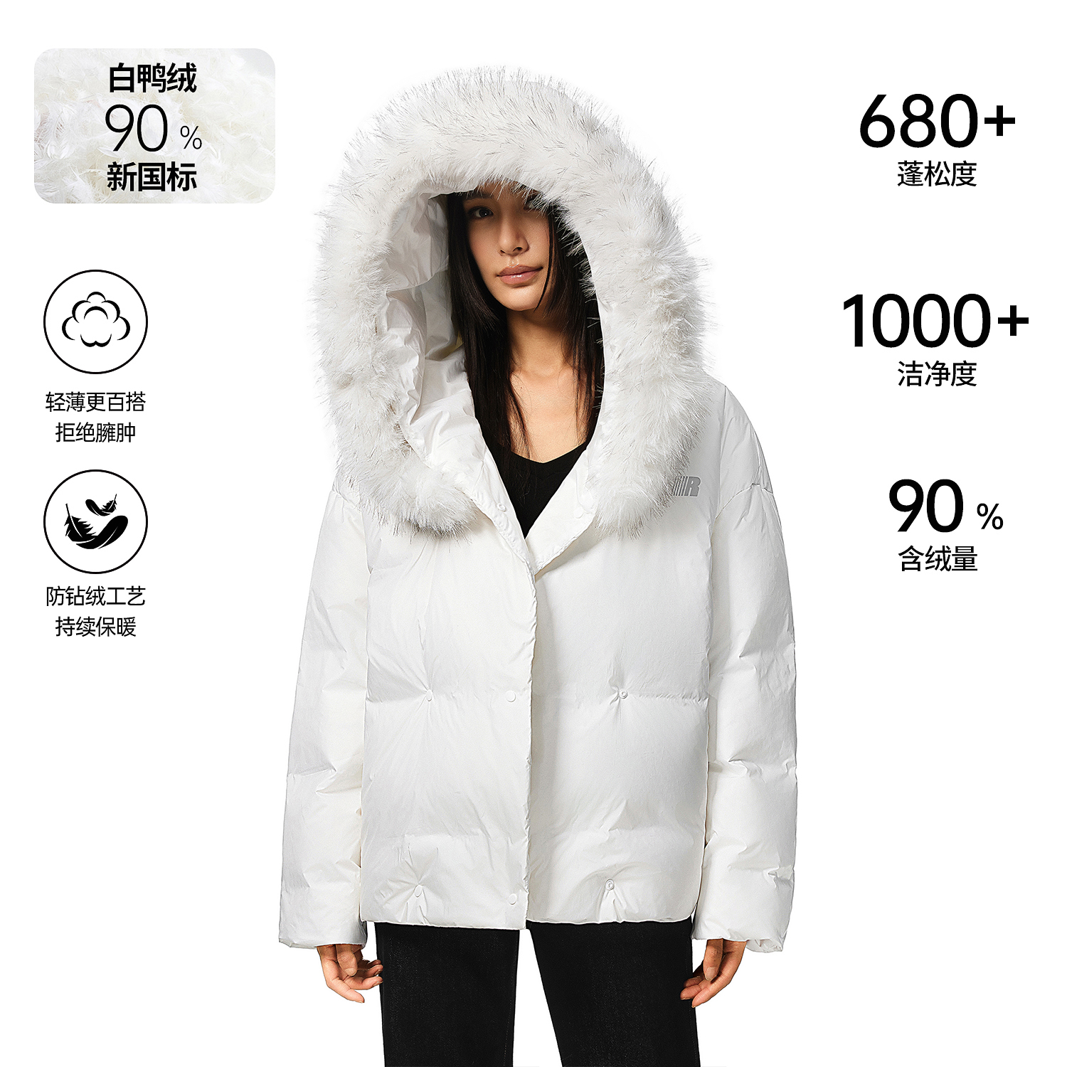 FDR官方店 双排扣毛领羽绒服男女同款冬季