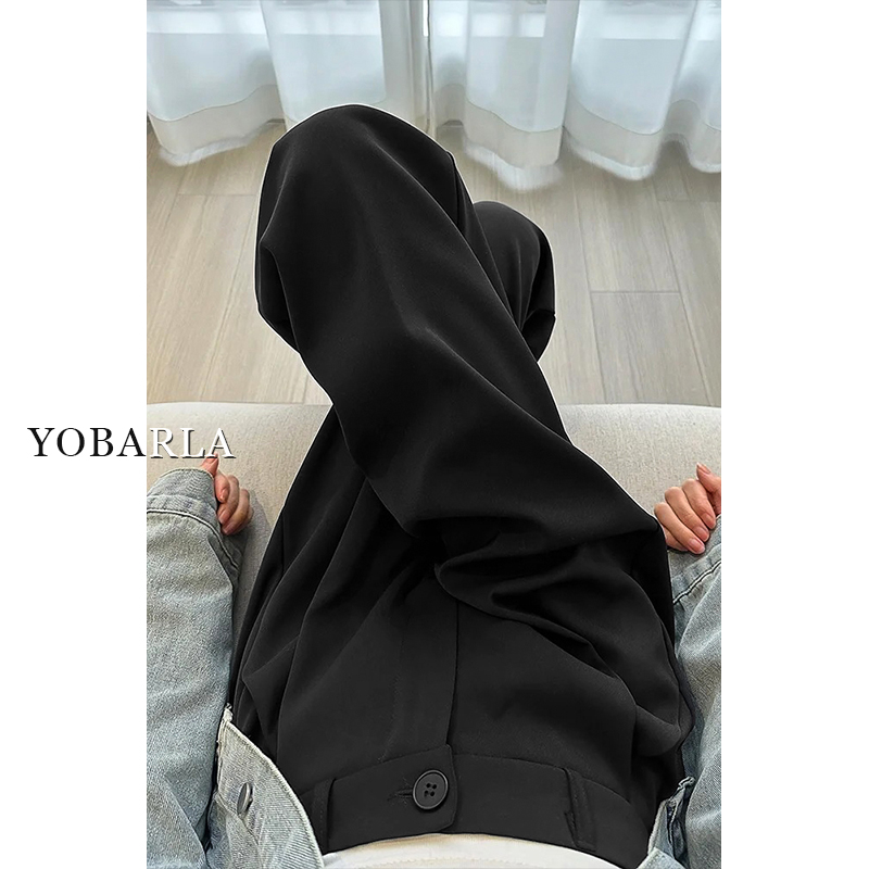 黑色休闲西装裤女春季高腰大码胖mm宽松显瘦垂感梨型身材直筒裤子