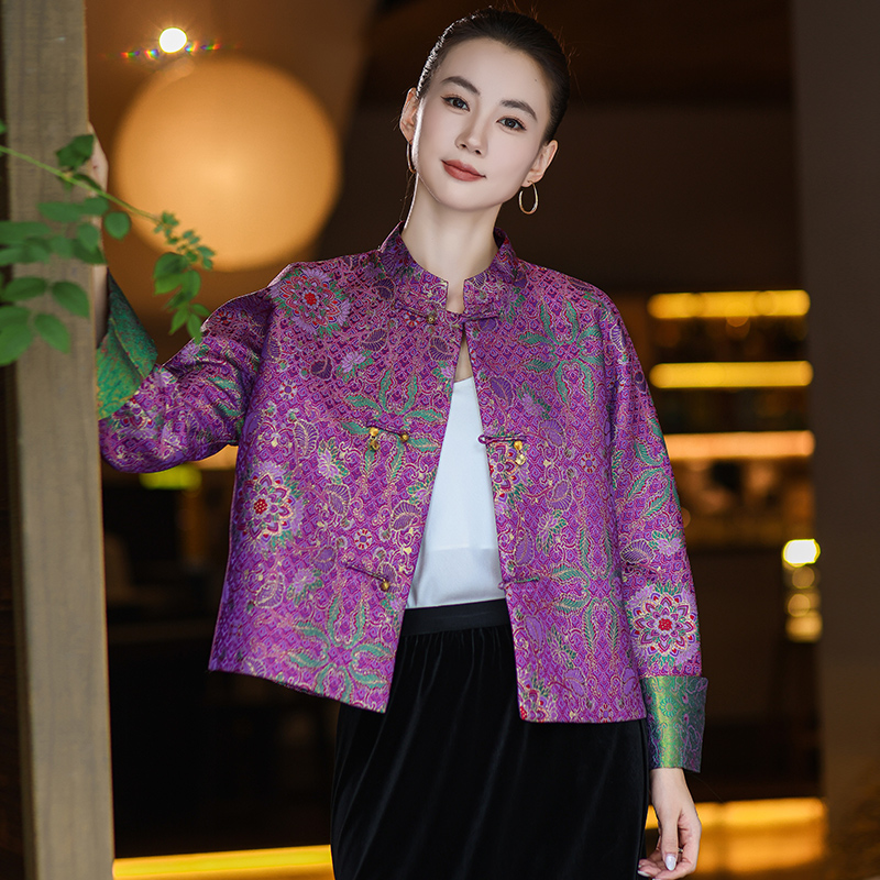 【紫韵琉璃】唐装女装中国风宋锦外套2025秋季新款国风立领提花上衣