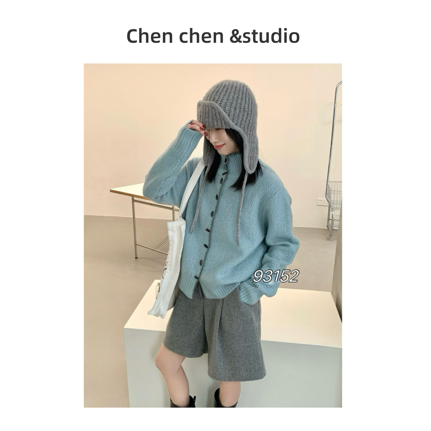 【温柔韩系风米粒木扣针织开衫】秋冬新款单排扣半高领减龄百搭毛衣