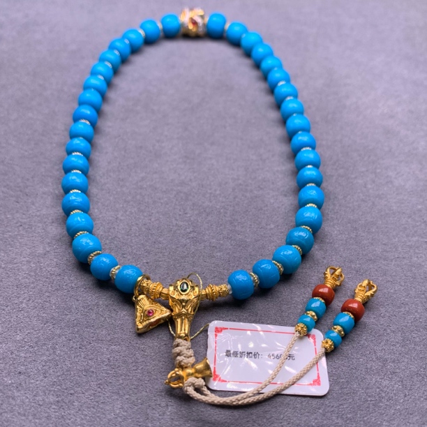 湖北十堰绿松石高瓷暴力蓝雕刻六字真言手串手持