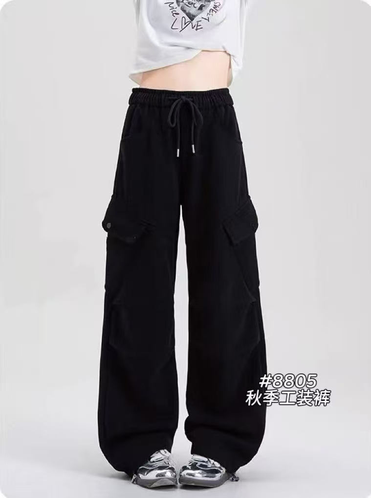【OZZ-8805】秋季新款小众设计工装裤女显瘦窄版阔腿裤百搭休闲裤