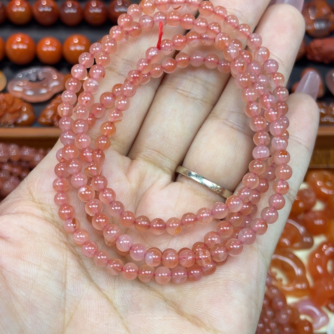 南红玛瑙未镶嵌颈饰冰粉多圈4mm+