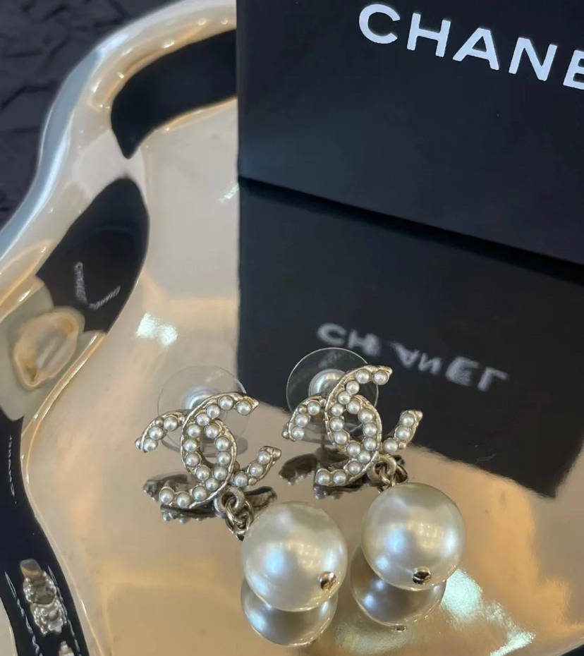 99新 Chanel/香奈儿 经典 时尚 珍珠 香槟金 耳坠 耳钉
