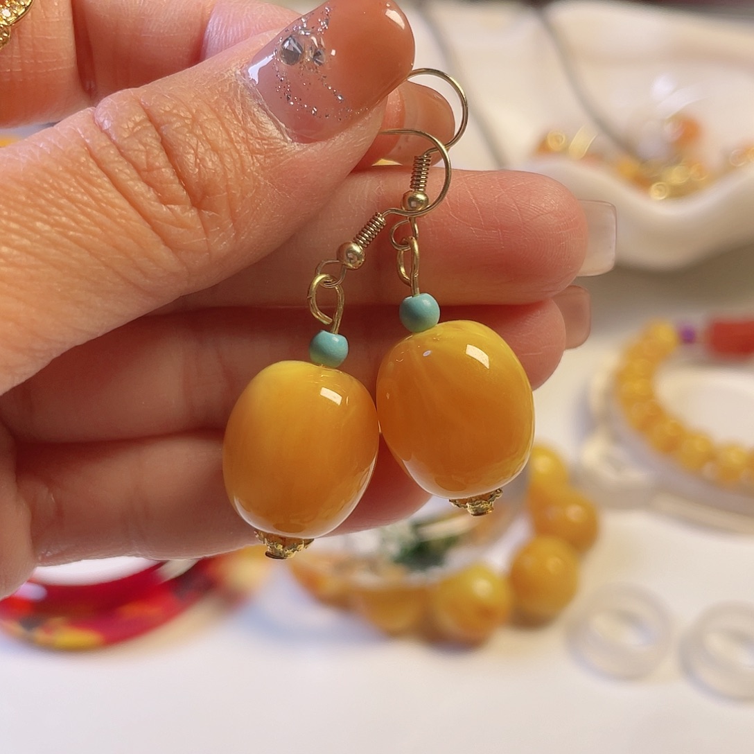 蜜蜡耳饰未镶嵌耳坠