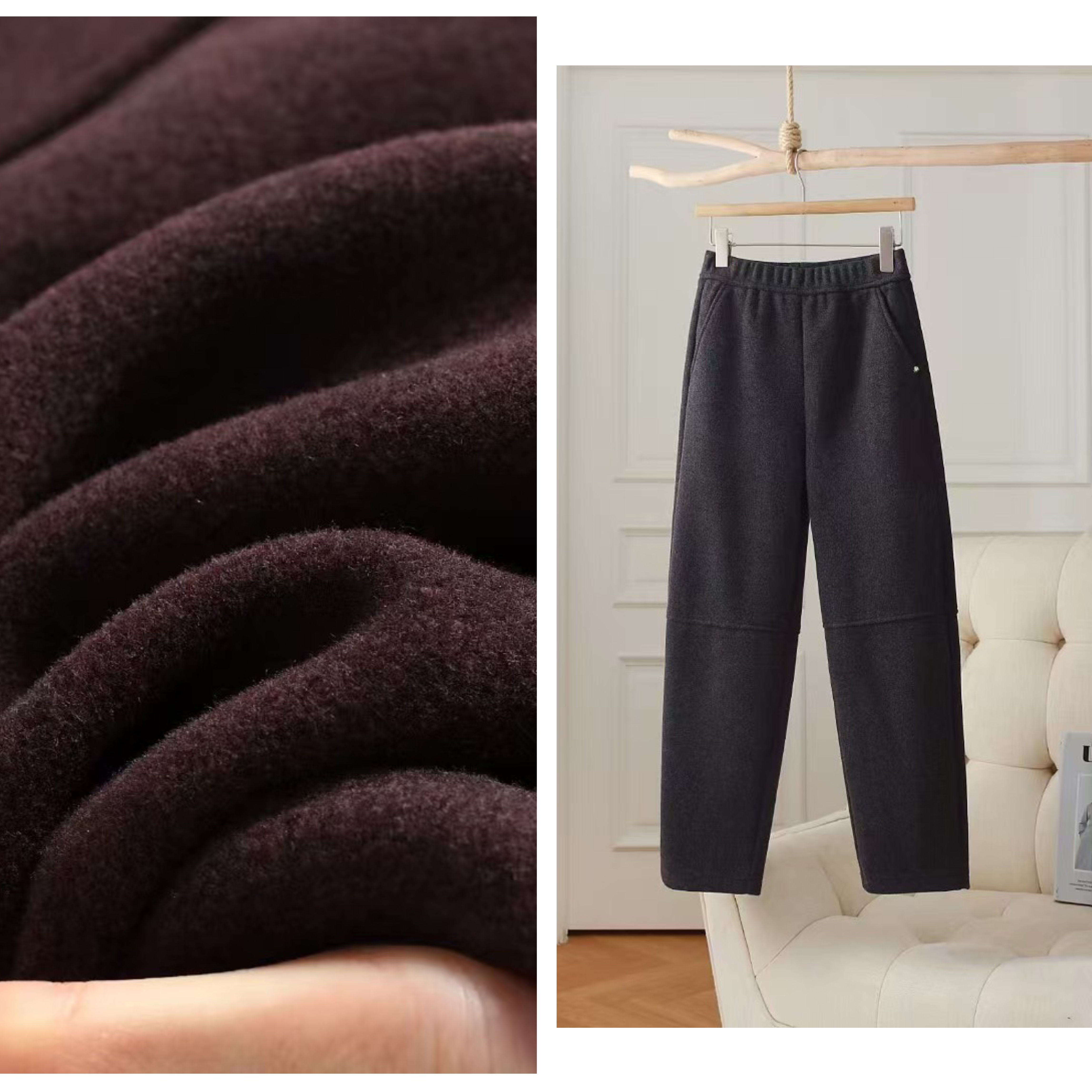 老钱风毛呢哈伦裤羊毛秋冬九分宽松加厚高腰休闲显瘦呢感萝卜裤女