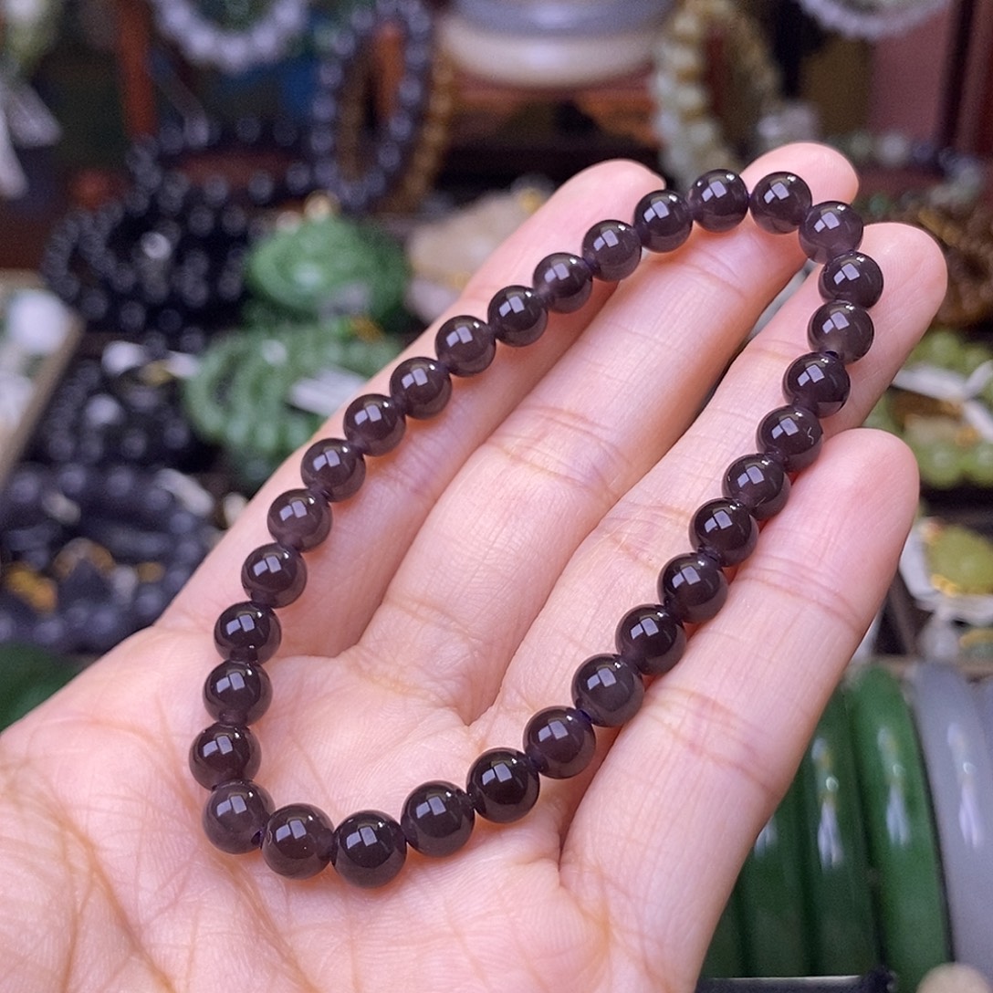 和田玉未镶嵌颈饰浓烟紫帝王紫脂膏级手链约6MM