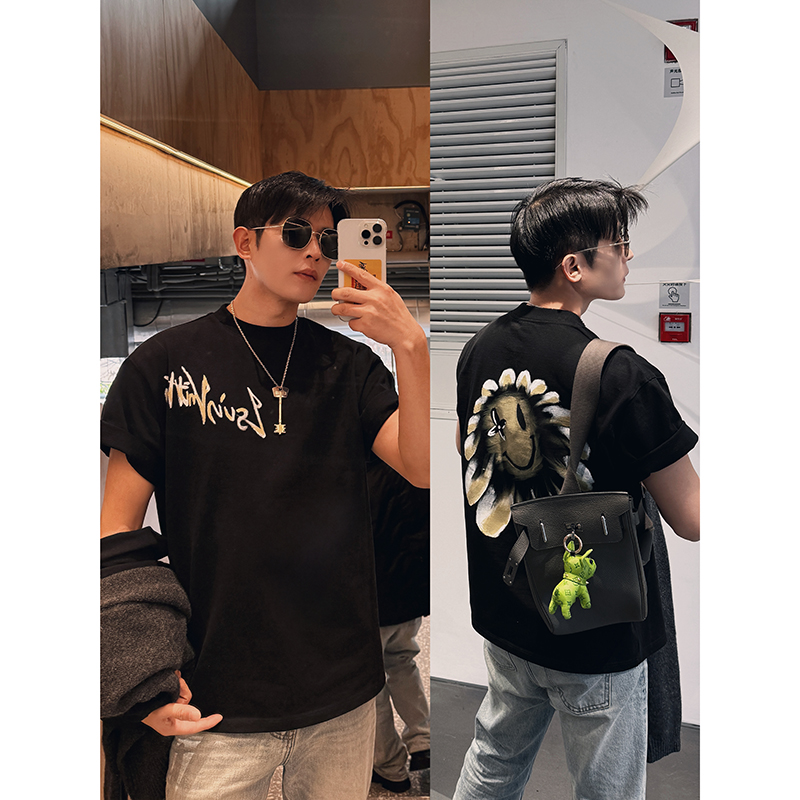 《CCSS 曹老板》太阳花手绘工艺高克重T恤情侣夏季宽松潮流休闲t恤