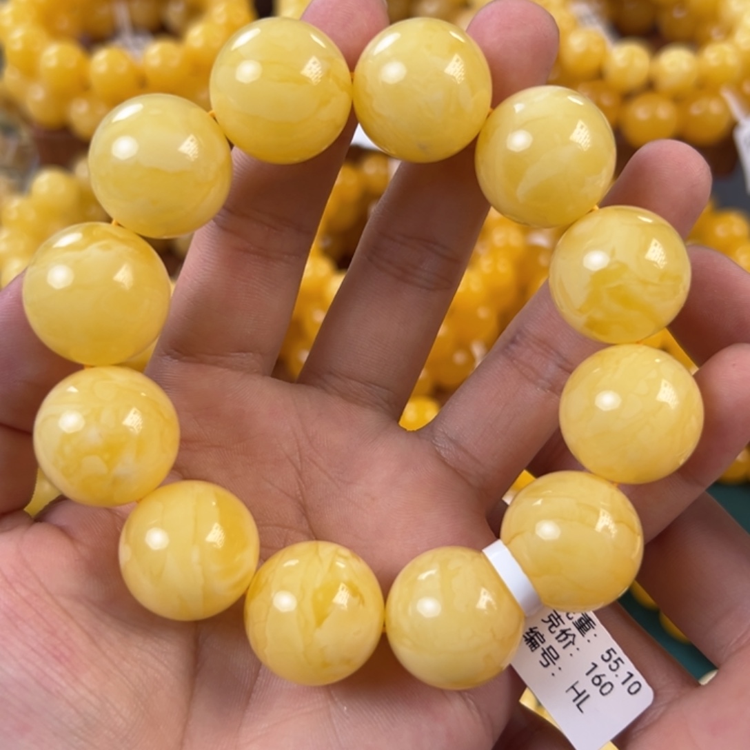 琥珀未镶嵌手链55.1g焦皮同料圆珠20mm hl