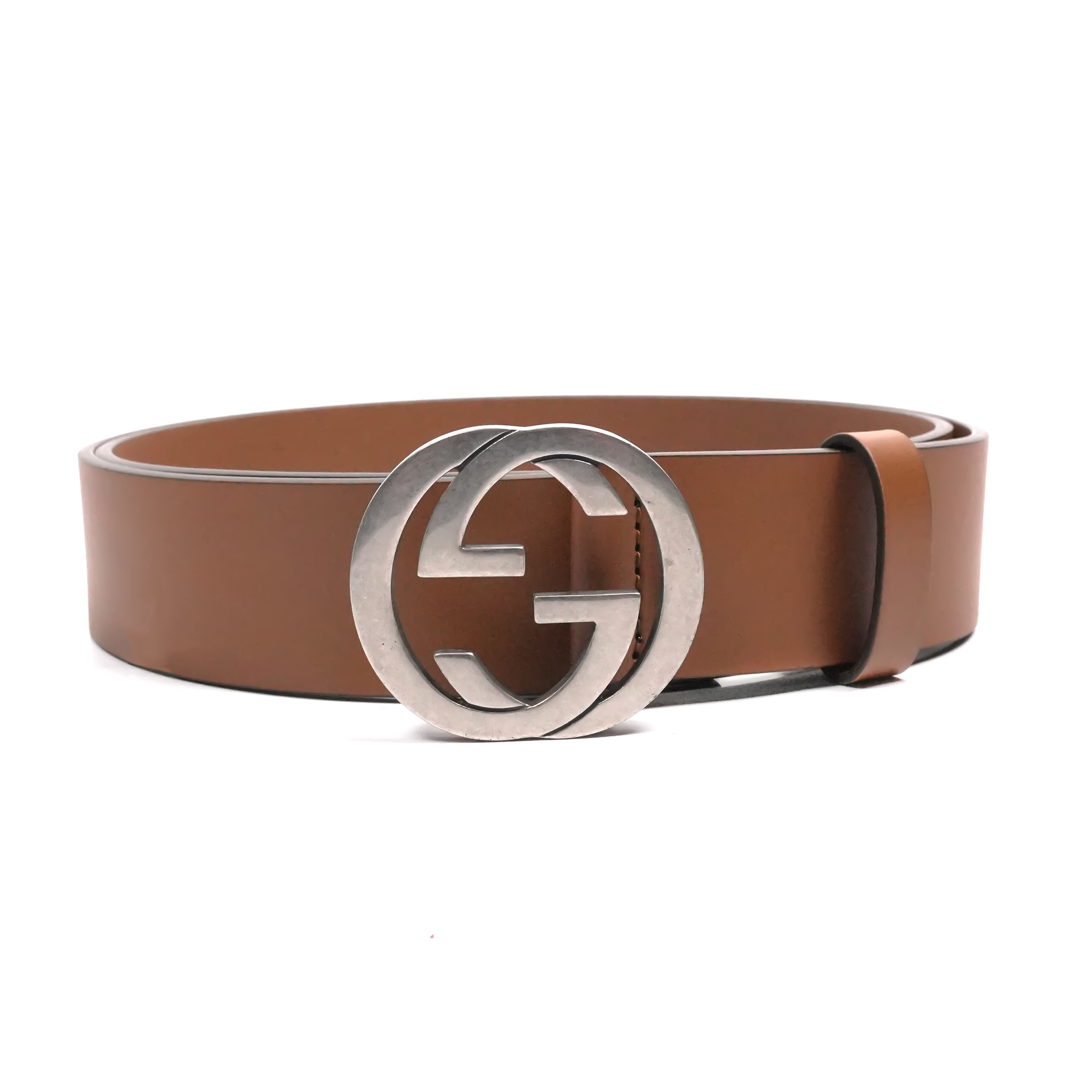 GUCCI/古驰男女同款经典款时尚牛皮腰带做旧款 送手提袋 棕色
