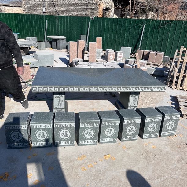 石桌石凳庭院花园户外天然大理石家用室外花岗岩石桌椅方桌圆桌