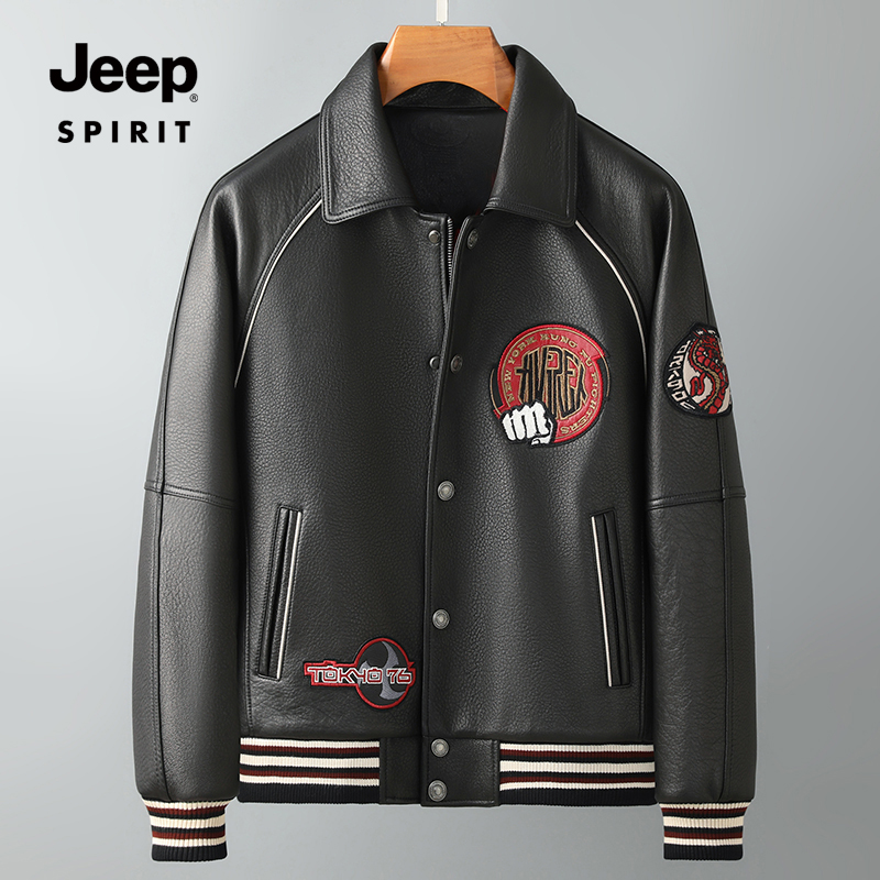 JEEP SPIRIT 冬季男士新款头层绵羊皮真皮皮衣休闲修身保暖皮夹克