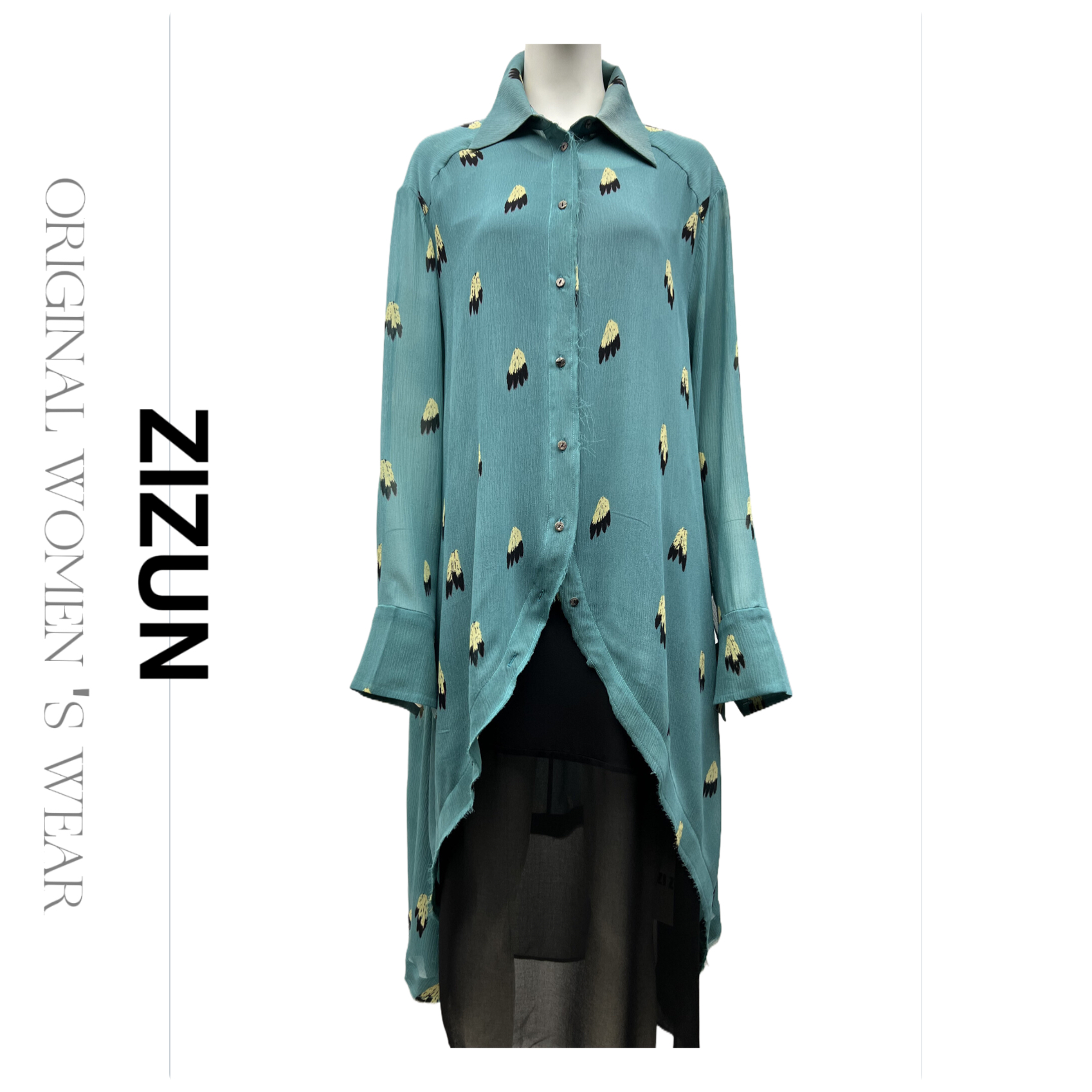 ZIZUN/姿の尊高定春夏设计师气质宽松长袖桑蚕丝毛边女士衬衣