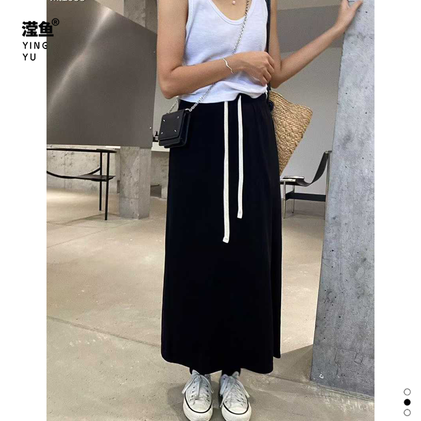 8  6518大码松紧带显瘦针织纯色裙子高腰设计感百搭休闲秋半身裙