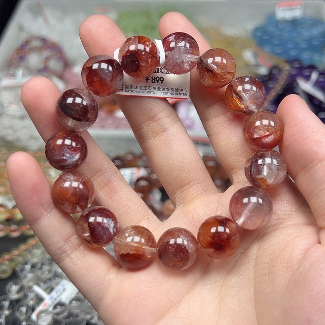 水晶未镶嵌手链卡14.2牛血红胶花39