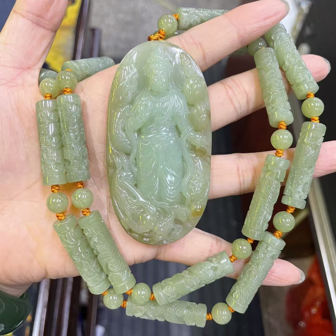 和田玉观音挂件吊坠项链天然玉石手工雕刻