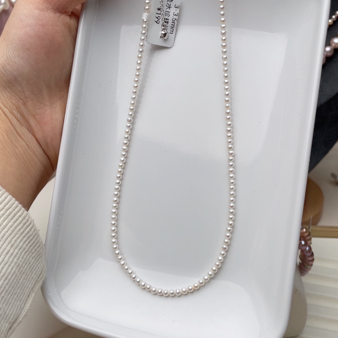 淡水珍珠项链银S925镶嵌3-3.5