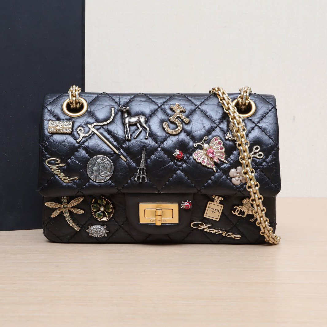 95新 Chanel/香奈儿 小花6珊 2.55 口盖包mini 23开 蝴蝶徽章