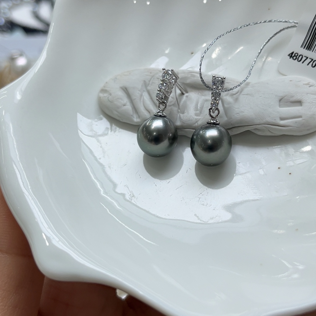 银S925镶嵌海水珍珠耳饰9-10mm