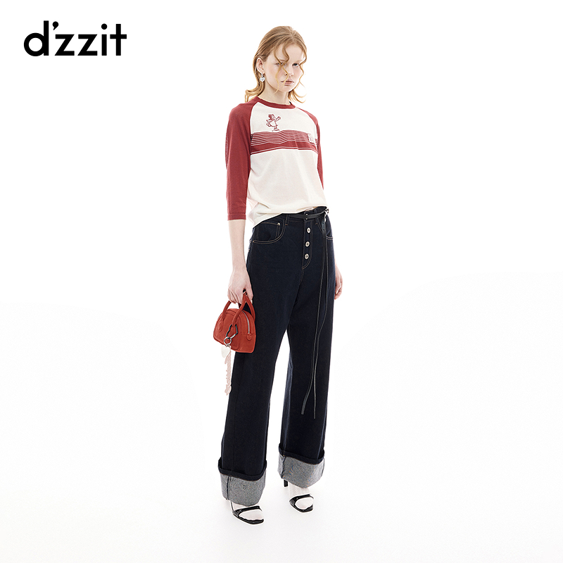【商场同款新品】dzzit地素牛仔裤25秋翻边廓形直筒裤女3J3R4011T