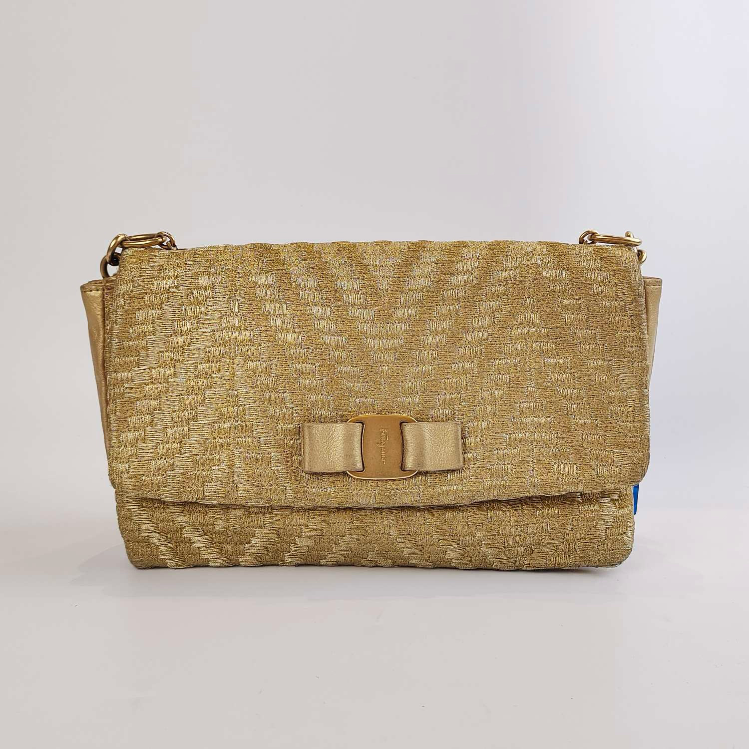 95新 FERRAGAMO/菲拉格慕 金色 金扣 翻盖 链条包/6249