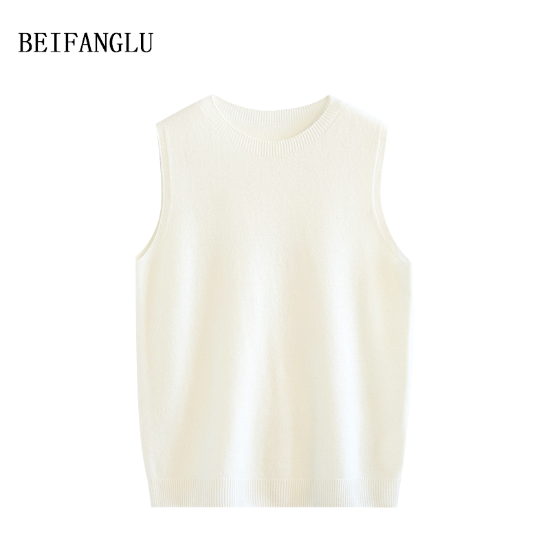 北方鹿【100%绵羊毛】时髦叠穿背心纯色百搭圆领无袖针织背心26230