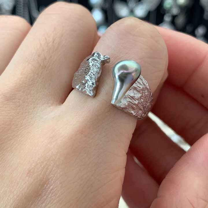 银S925镶嵌戒指海水珍珠