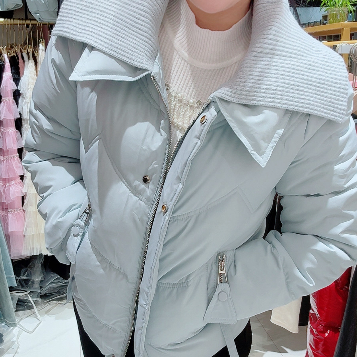 棉衣棉服纯色长袖翻领合格品学院风短款拉链