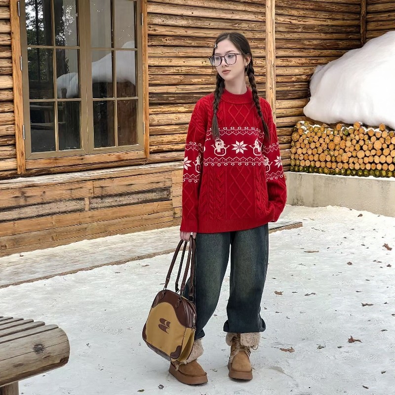 88386 童装年款 费尔岛雪花加厚圆领毛衣