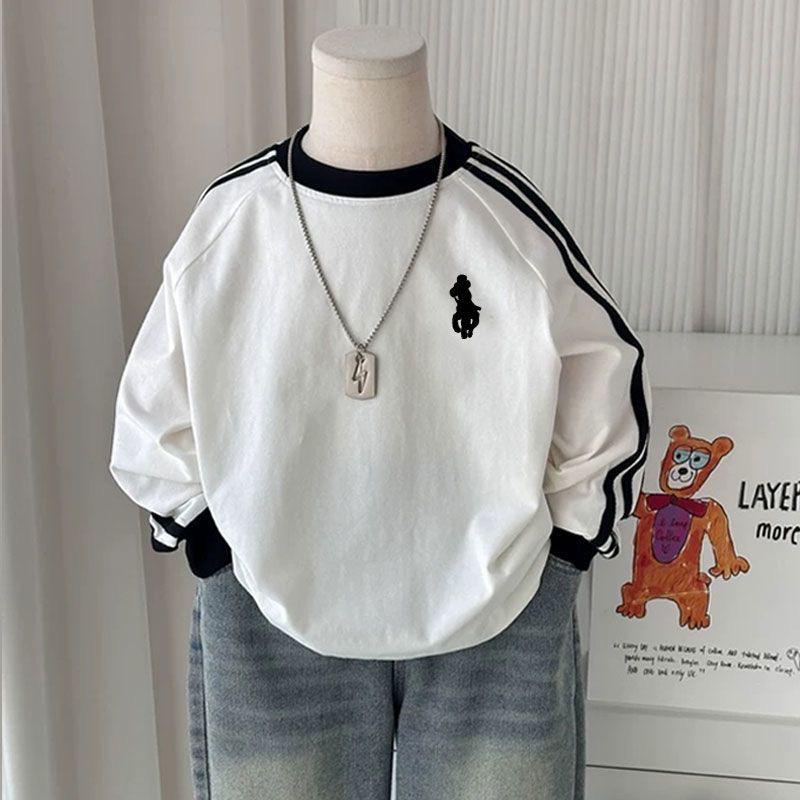 儿童纯棉T恤2025春季新款男女童纯棉小马刺绣长袖打底衫宝宝t恤