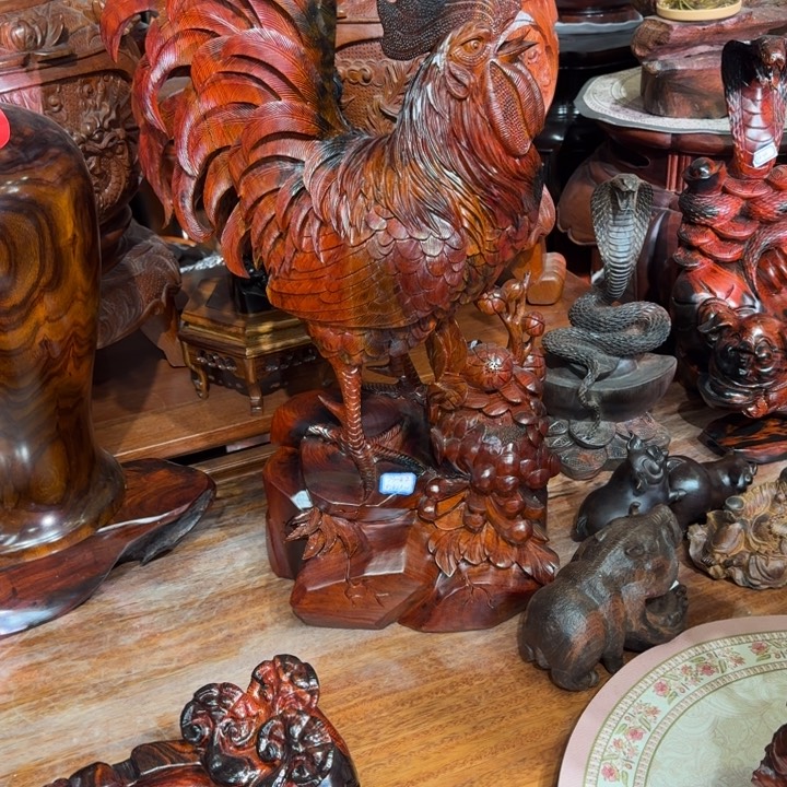 交趾黄檀（大红酸枝）云***！酸枝公鸡摆件