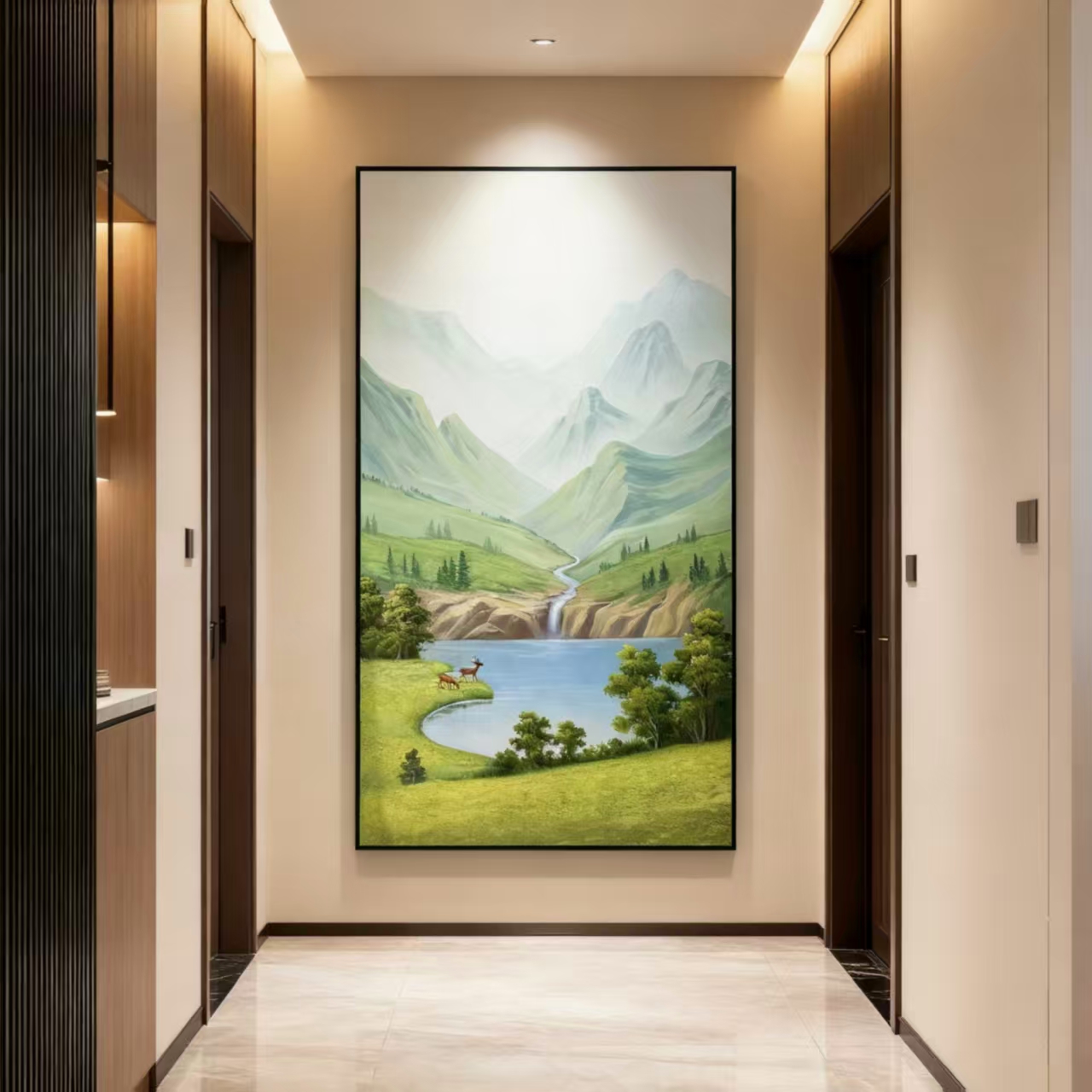 《青山聚宝盆》现代轻奢立体竖款写实风景玄关沙发背景餐厅卧室油画