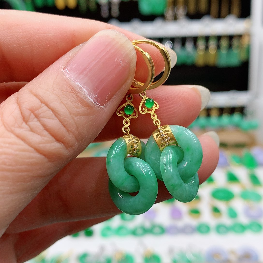 翡翠耳饰18K金镶嵌贝*