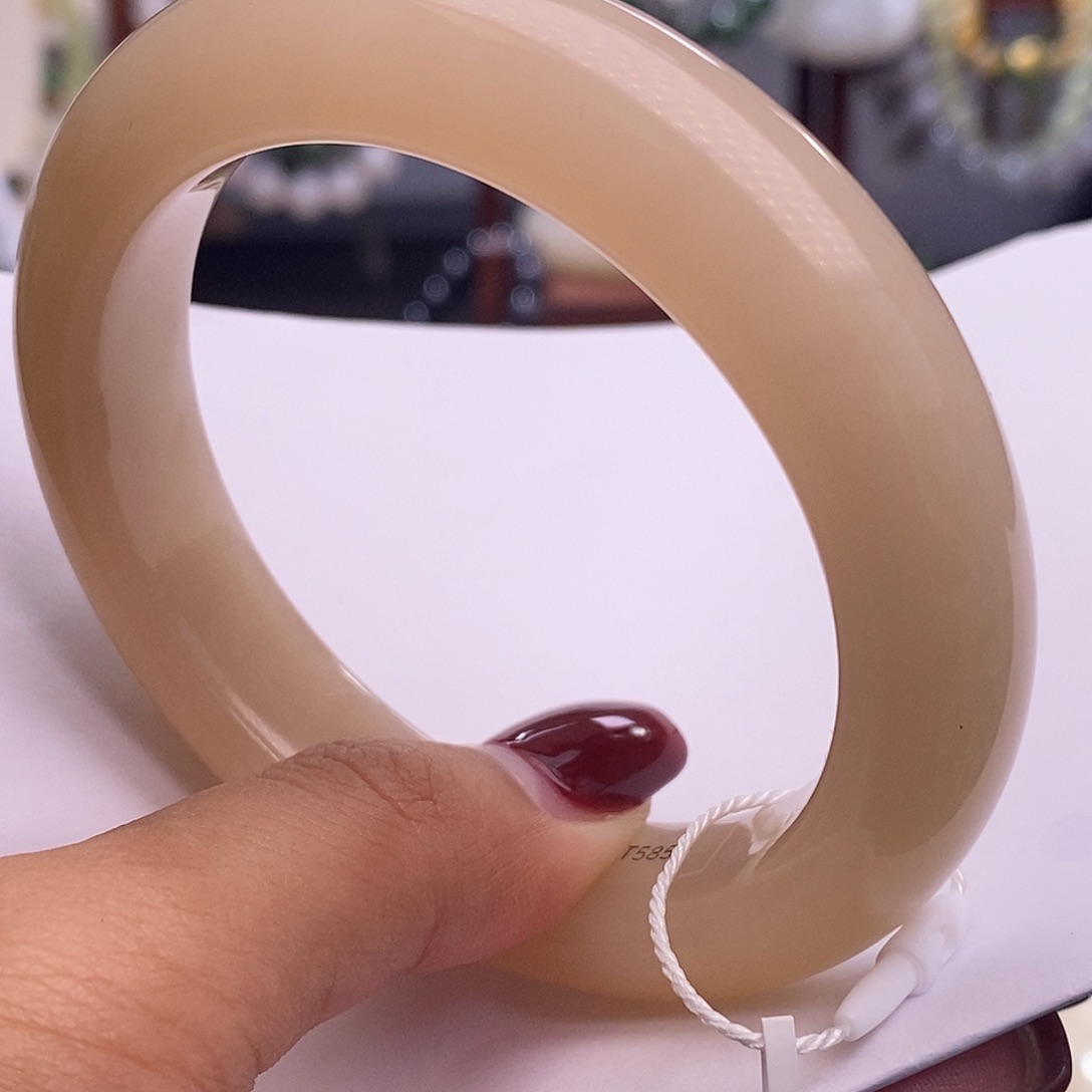 和田玉毕业级老矿料浓红粉宽版轮胎手镯59未镶嵌