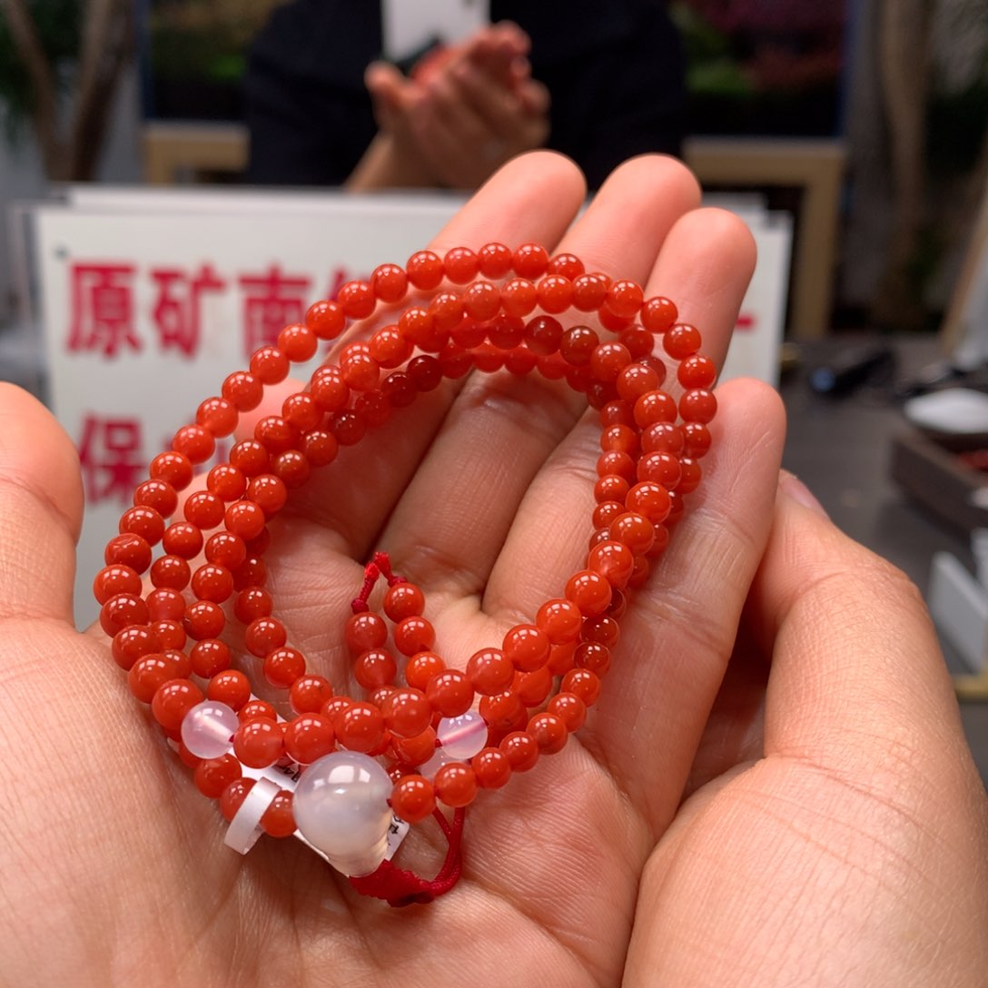 南红玛瑙4mm柿子红多圈108未镶嵌