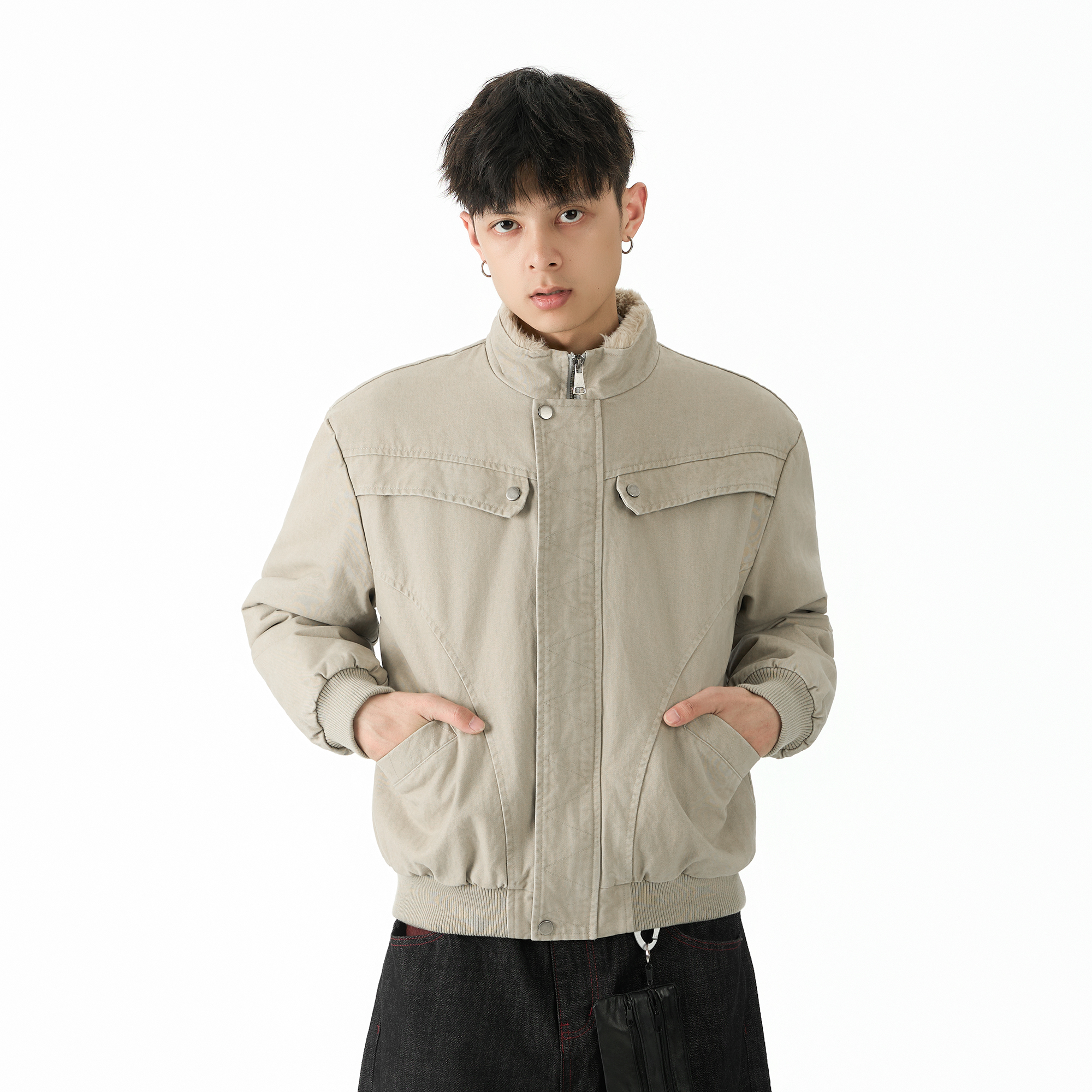 XCOK“马年限定”美式短款拼接纯棉立领防风座山雕夹克外套宽松棉服