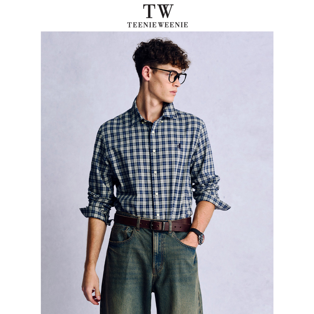 Teenie Weenie小熊男装美式休闲高级感舒适柔软格子长袖衬衫