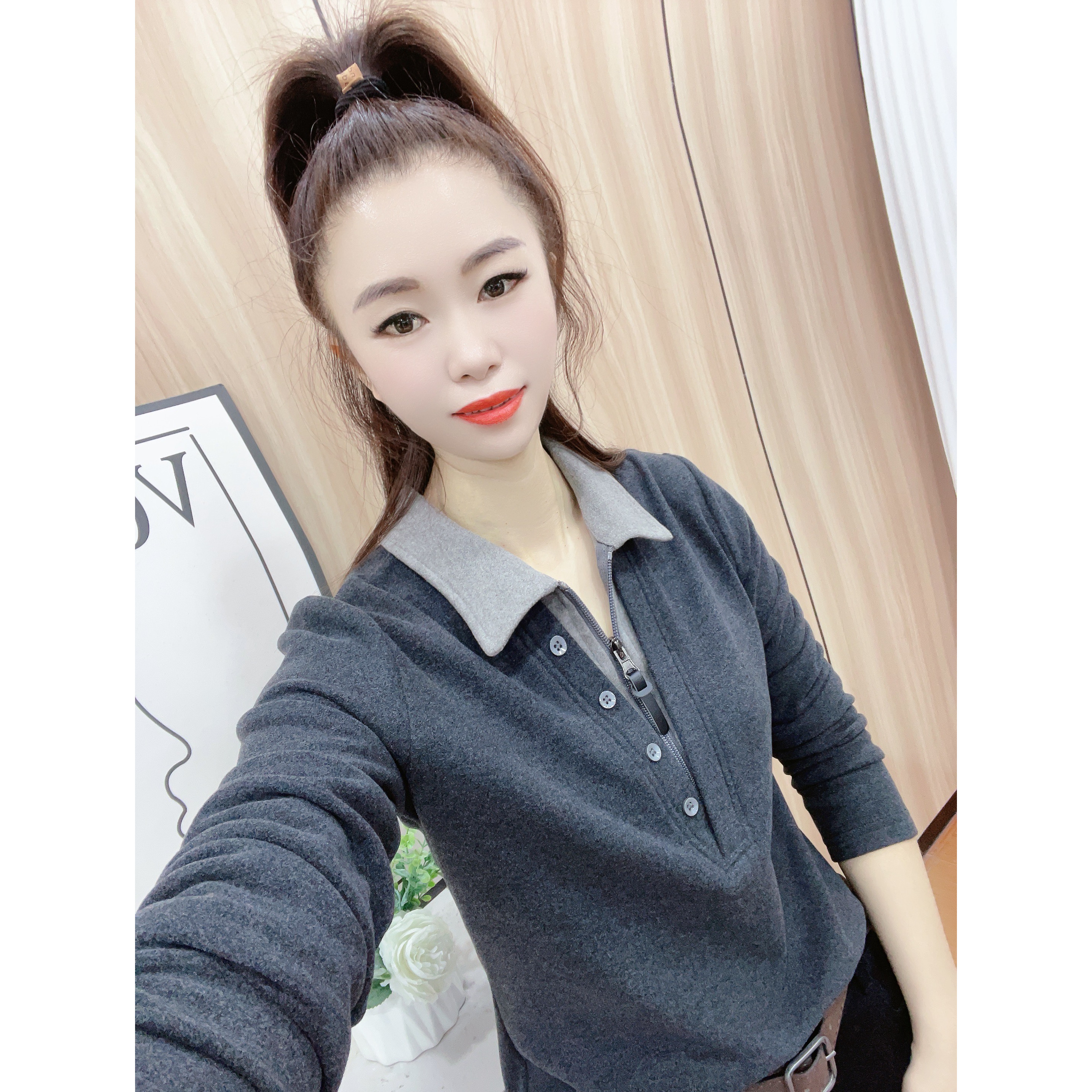 冬季新款双面德绒拉链衬衫洋气秋冬领百搭显瘦打底衫上衣女休闲