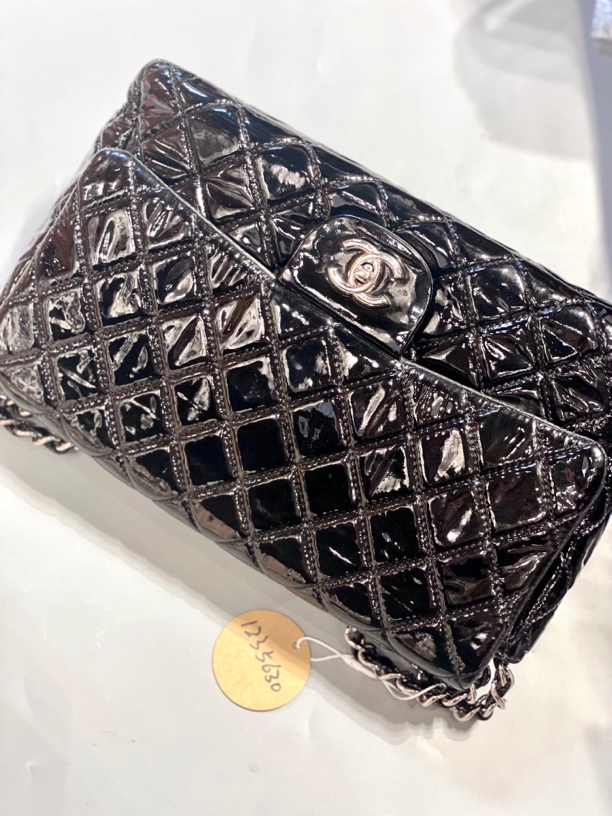 95新 Chanel/香奈儿 夏七中古/香奈儿黑银漆皮/1235630