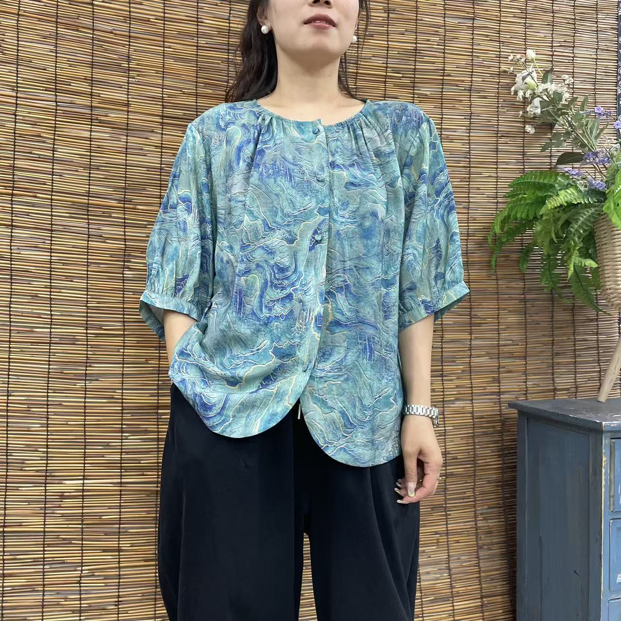 12498新款夏季文艺减龄宽松时尚大气短袖衬衫