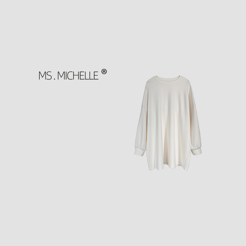 MS.MICHELLE 极简老钱风刚需款百搭宽松慵懒显瘦米白色上衣9226
