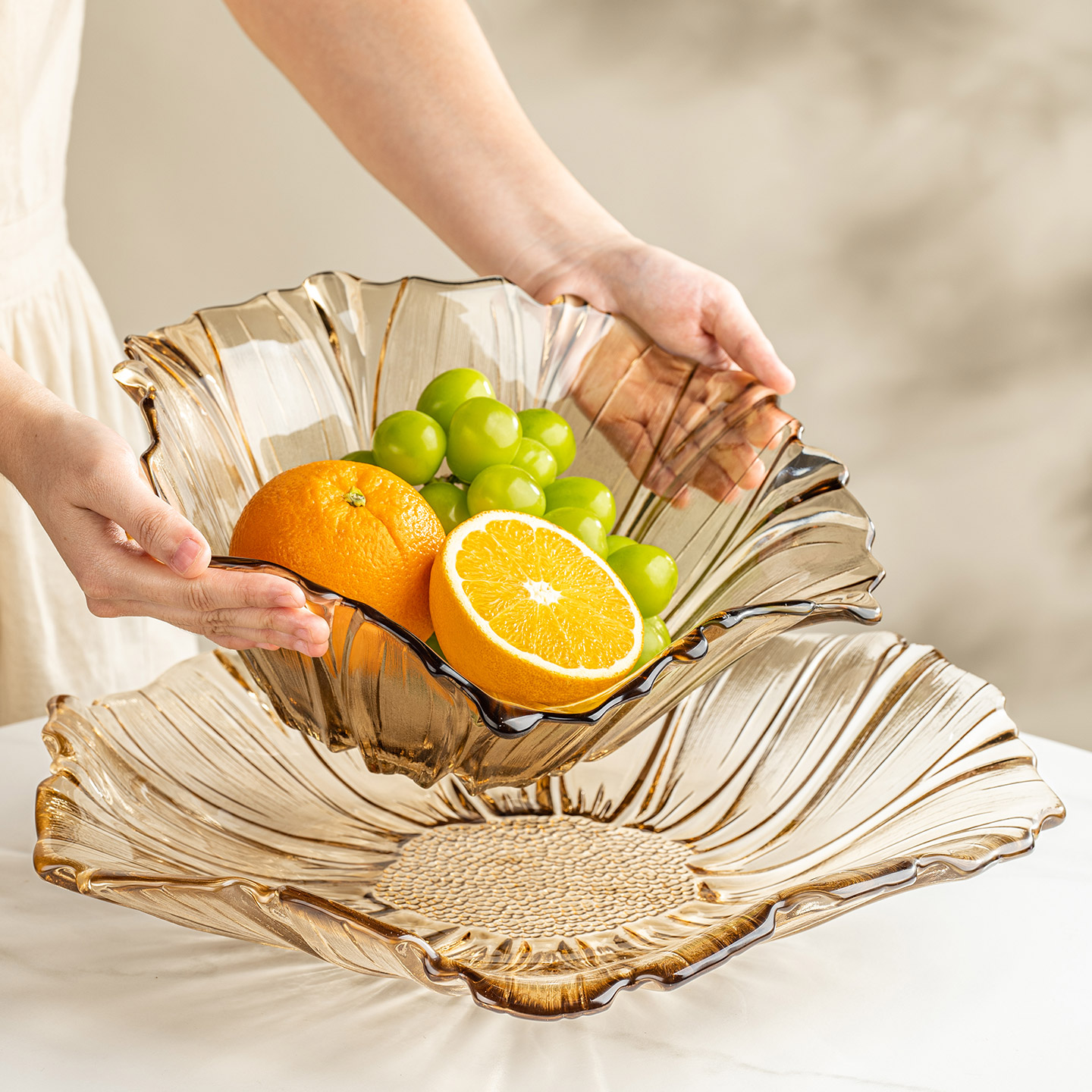 轻奢高档水晶玻璃水果盘客厅茶几家用高端精致高颜值零食摆放篮子