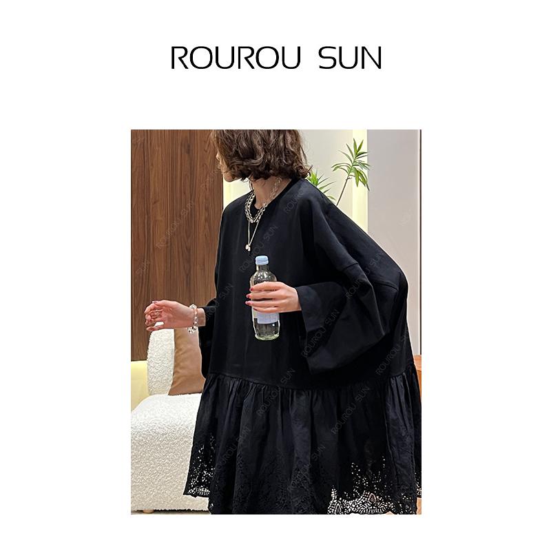 26203拼接短袖衬衫女宽松显瘦叠穿圆领T恤裙