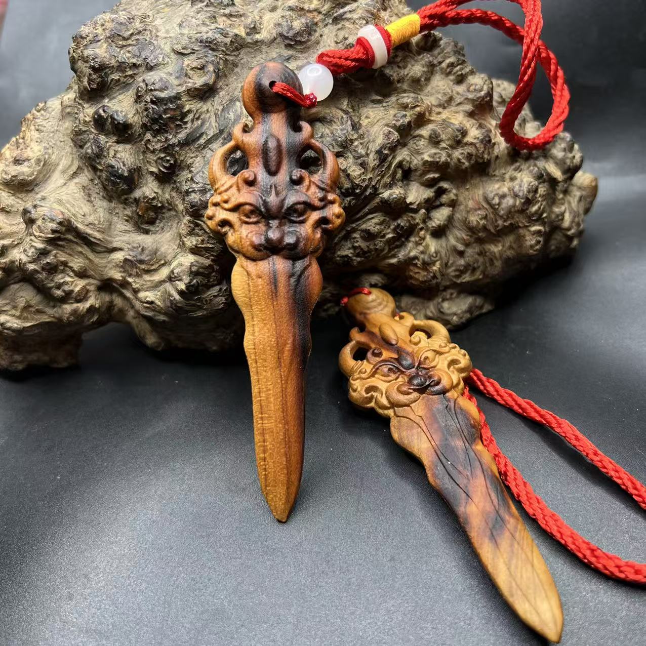 雷击木老桃木剑紫薇讳挂件雕刻睚眦男女文玩挂件