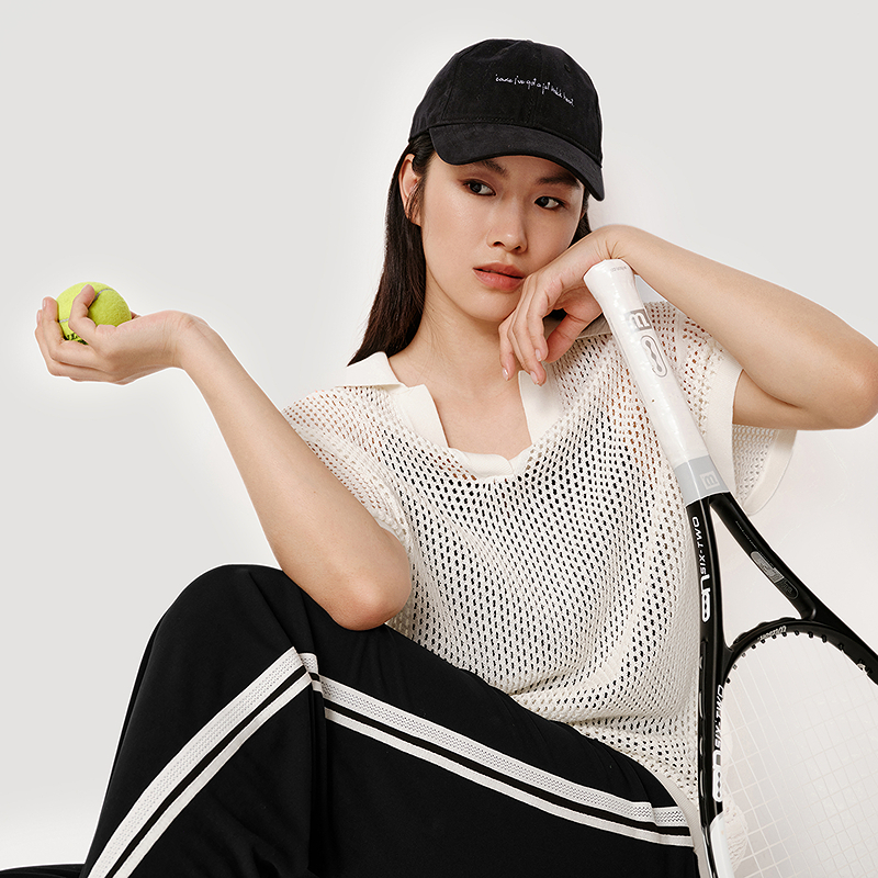 【都市漫游】HPLY荷比俪秋女含棉翻领休闲短袖针织衫HXF31650212