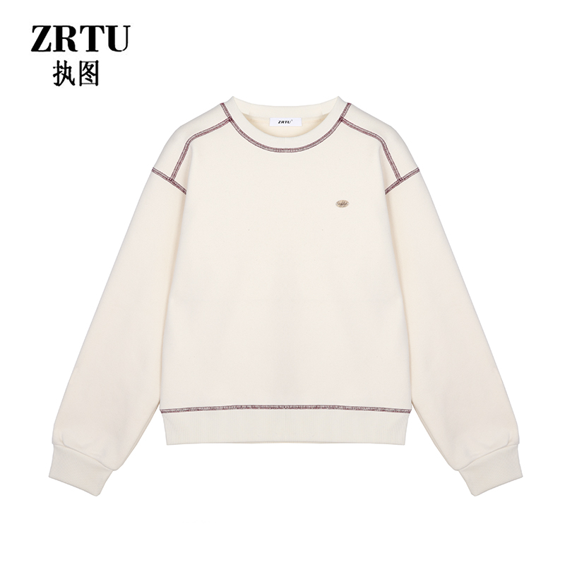 ZRTU/执图冬季新款运动休闲百搭宽松圆领长袖加绒卫衣