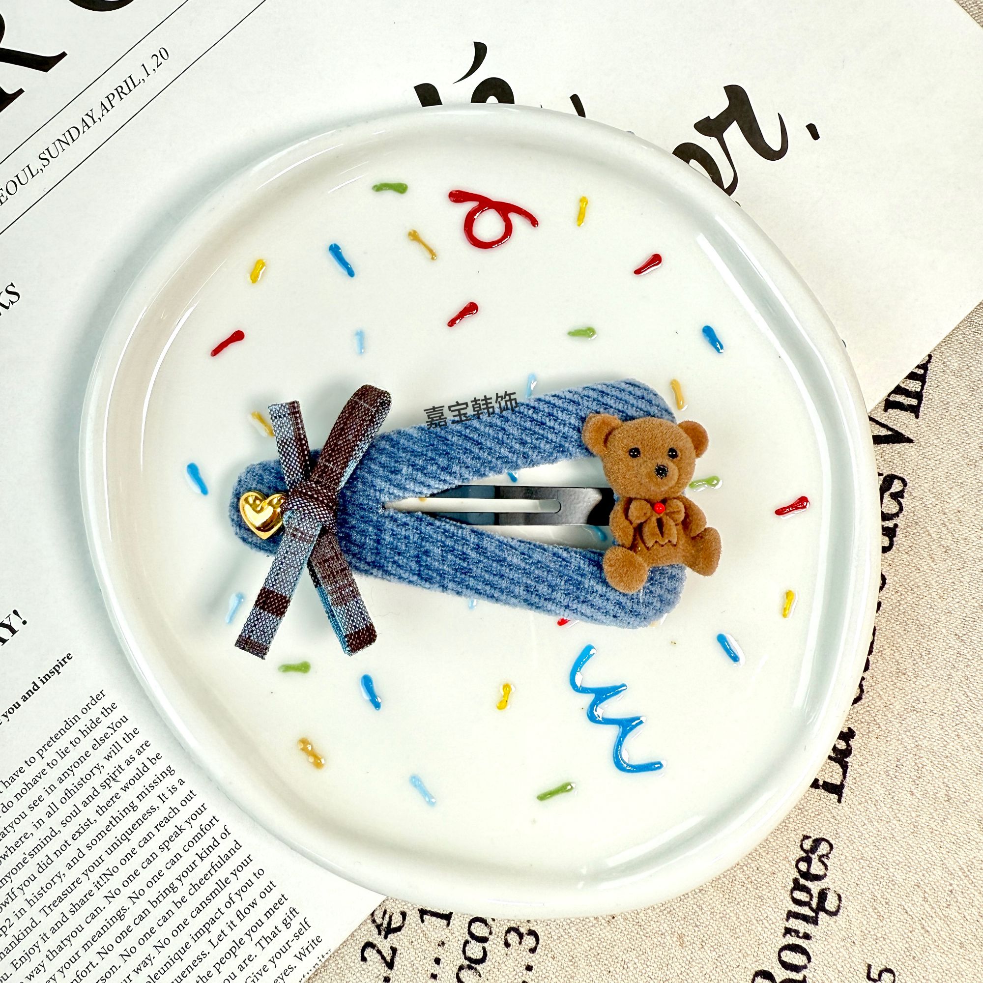 韩版东大门定制款原创设计气质小熊掰掰夹刘海夹边夹发饰BB189